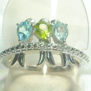 NWT Natural Blue Topaz, Peridot & Aquamarine Ring